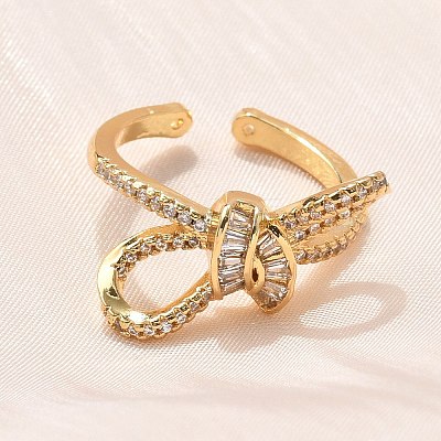 Brass Micro Pave Clear Cubic Zirconia Finger Rings RJEW-C120-27B-G-1