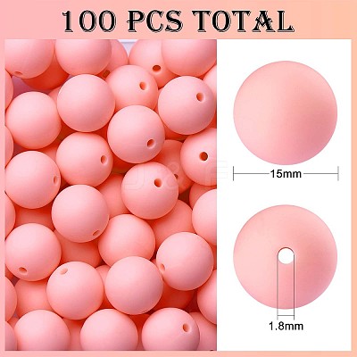 100Pcs Silicone Beads Round Rubber Bead 15MM Loose Spacer Beads for DIY Supplies Jewelry Keychain Making JX459A-1
