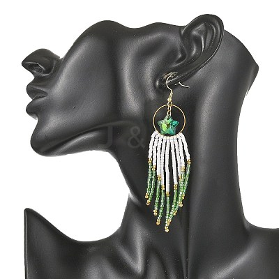 Star Glass Seed Beaded Dangle Tassel Earrings EJEW-MZ00777-02-1