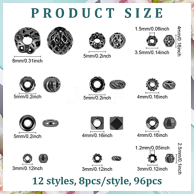 96Pcs 12 Styles Brass Beads KK-PH0013-30-1