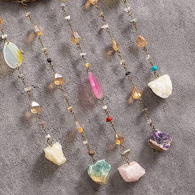 Copper Wire Wrapped Flower Natural & Synthetic Mixed Stone Chips Suncatchers HJEW-F027-05-1