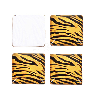 Mosaic Printed Glass Square Cabochons GGLA-N001-20mm-G-1