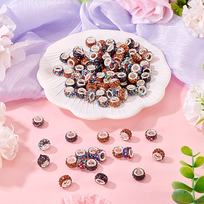 105Pcs 3 Colors Polymer Clay Rhinestone European Beads CPDL-TA0001-02-1