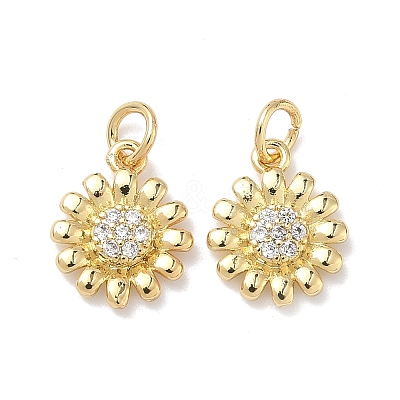 Brass Micro Pave Clear Cubic Zirconia Pendants KK-P349-10G-1