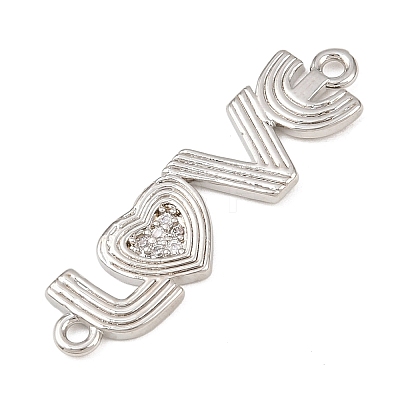 Brass Micro Pave Clear Cubic Zirconia Word LOVE Connector Charms KK-G544-39P-1