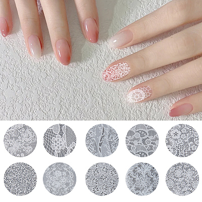 10 Rolls PET Lace Flower Nail Foils Floral Transfer Paper STIC-WH20010-16F-1