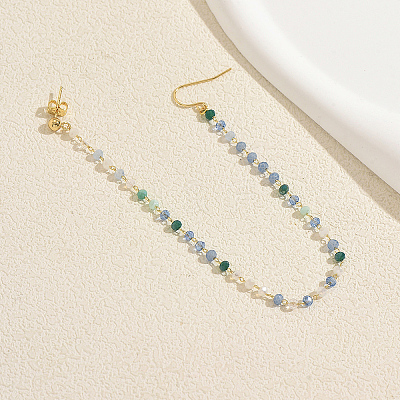 Brass Plastic Round Beads Long Stud Dangle Earrings for Women IU4158-1