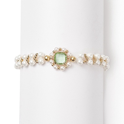 Glass & Shell Pearl Bead Bracele BJEW-TA00180-01-1