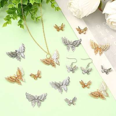 16Pcs 4 Styles Brass Filigree Pendants KK-YW0004-57-1