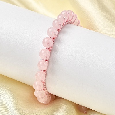Adjustable Natural Rose Quartz Beads Braided Bead Bracelets for Women BJEW-L713-B01-1