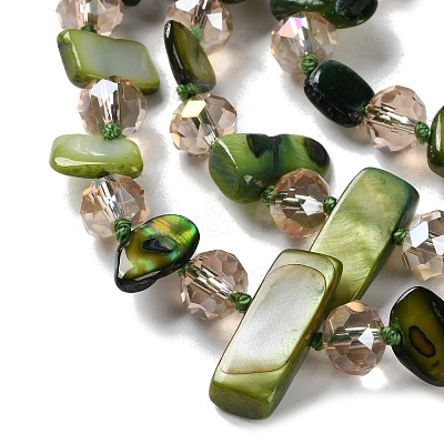 Boho Glass & Dyed Natural Shell Beaded Chips 3 Layer Necklaces for Women NJEW-H047-01A-1