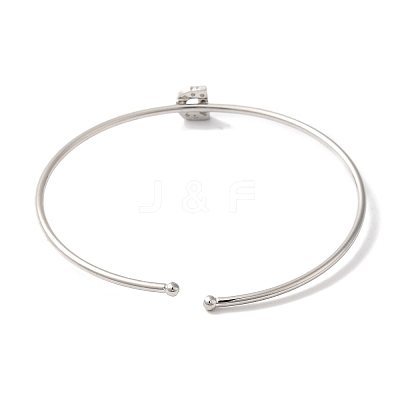 Rack Plating Brass Micro Pave Clear Cubic Zirconia Letter Open Cuff Bangles BJEW-A018-01P-D-1