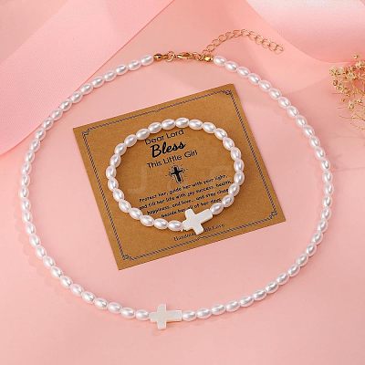 Plastic Imitation Pearl Oval Beads Bracelets & Necklaces Sets FS-WG9F44C-02-1