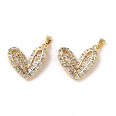 Rack Plating Brass Micro Pave Clear Cubic Zirconia Pendants KK-C037-01G-1