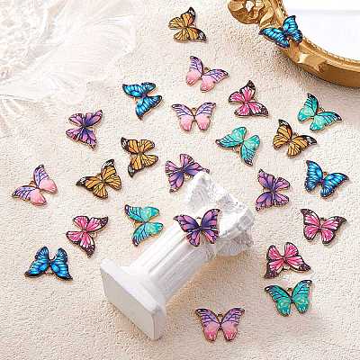 24Pcs 6 Colors Printed Alloy Pendants ENAM-SZ0002-13-1