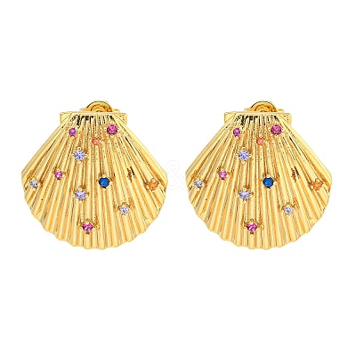 Rack Plating Brass Micro Pave Cubic Zirconia Stud Earring EJEW-C102-35G-02-1
