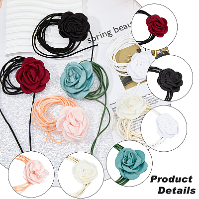 6Pcs 6 Colors Velvet Flower Collar Choker Necklaces Set NJEW-FI0001-09-1
