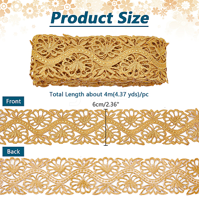 4M Iron on/Sew on Polyester Flower Lace Ribbon OCOR-WH0088-48B-1