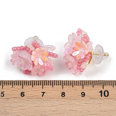 Flower Glass Plastic Stud Earrings FS-WG119A6-01-1