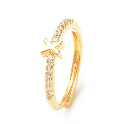 Clear Cubic Zirconia Initial Letter Adjustable Ring RJEW-C052-01G-X-1