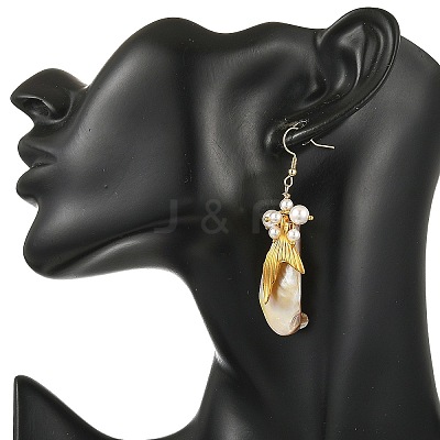 Ocean Shell Pearl & Electroplated Natural Freshwater Shell Dangle Earrings for Women EJEW-JE07400-1