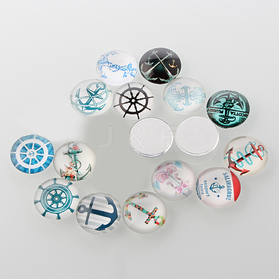 Helm &  Anchor Printed Glass Cabochons GGLA-A002-16mm-WW-1