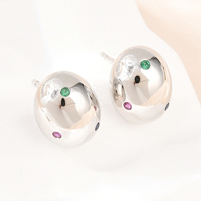Oval Brass Micro Pave Cubic Zirconia Stud Earrings EJEW-Z164-17P-02-1