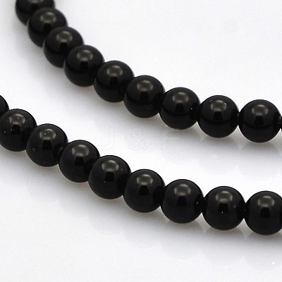 Round Natural Black Onyx Beads Strands G-N0120-26-4mm-1
