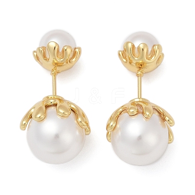 Round Brass Stud Earrings EJEW-H154-03G-1