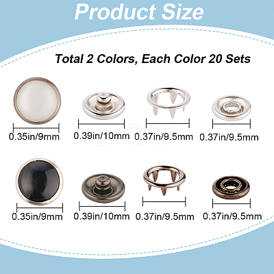 40 Sets 2 Colors Brass Snap Buttons FIND-GF0005-09-1