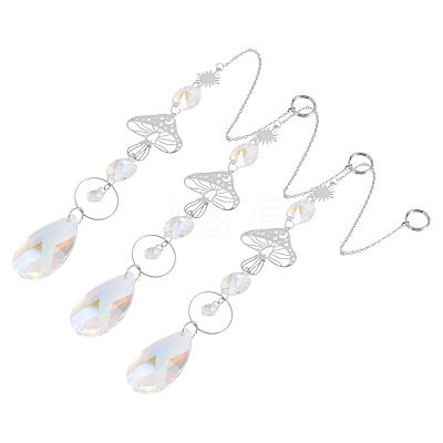 3Pcs 201 Stainless Steel Mushroom Hanging Ornaments HJEW-TA00369-1