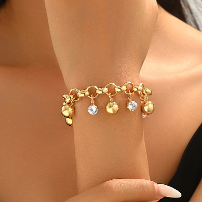 Vintage Iron Pave Clear Cubic Zirconia Round Ball Charm Bracelets for Women WQ0011-1