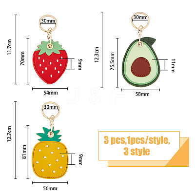 3Pcs 3 Styles Fruit Style Cute PU Leather Protective Case Holder for Access Card Keychain KEYC-HY0001-11-1