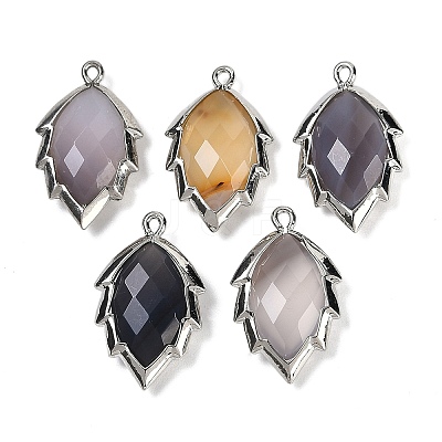 Natural Agate Faceted Leaf Pendants G-I375-04P-14-1