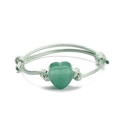 Natural Green Aventurine Heart Braided Cord Bracelet BJEW-JB07685-03-1