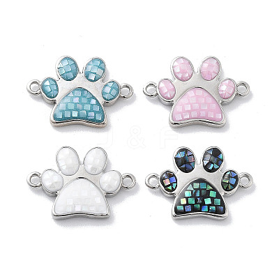 Rack Plating Brass & Shell Paw Print Links Connector Charms KK-K380-15P-1