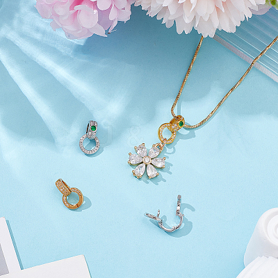 4Pcs 4 Styles Brass with Cubic Zirconia Pendant Bails KK-AR0001-84-1