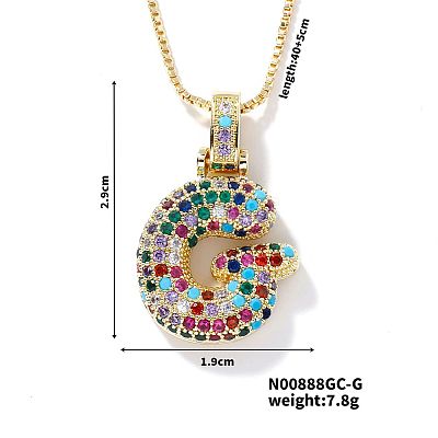Brass Pave Colorful Cubic Zirconia Letter Pendant Box Chain Necklaces LS-NU0575-7-1