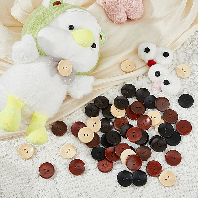 100Pcs 5 Colors 2-Hole Pearwood Buttons BUTT-HS0001-03-1