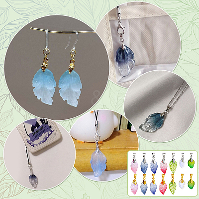 112Pcs 14 Styles Baking Paint Glass Leaf Shape Pendants PALLOY-PH01921-1