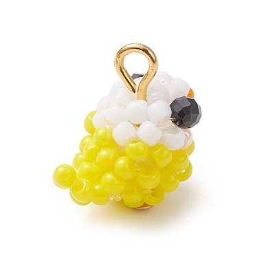 Glass Seed Beaded Bird Charms PALLOY-MZ00971-01-1