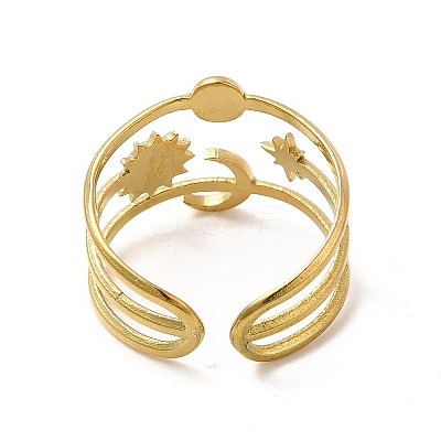 Star & Moon & Sun Ion Plating(IP) 304 Stainless Steel Open Cuff Ring Findings STAS-E066-10G-1