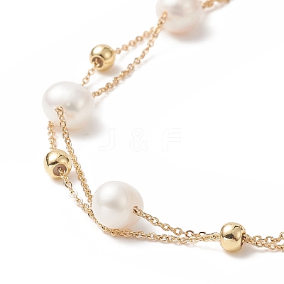 Natural Pearl Beaded Double Layer Multi-strand Bracelet BJEW-TA00243-1