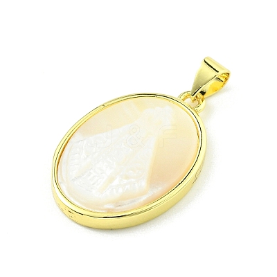 Rack Plating Brass Pave Natural Shell Pendants KK-A204-01C-01G-1