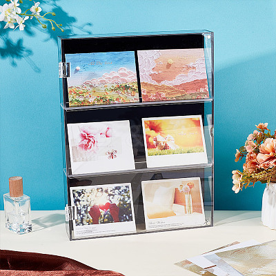 3-Tier Rectangle Wall Mounted Acrylic Baseball Card Display Cases with Magnetic Lid ODIS-WH0331-19B-1