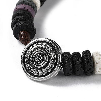 Dyed Natural Lava Rock Disc Beaded Bracelet BJEW-Z020-01C-AS-1
