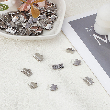 60Pcs 2 Styles 304 Stainless Steel Ribbon Crimp Ends STAS-LP0005-33-1