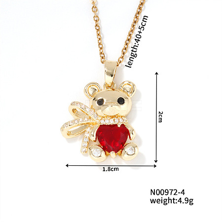 Cute Bear Pendant Necklaces Sparkling Ruby Rhinestone Brass Cable Chain Necklaces for Women SZ3848-4-1