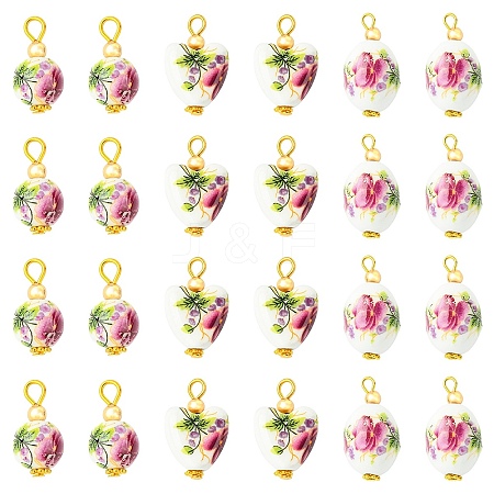 15Pcs 3 Styles Printed Handmade Porcelain Pendants PALLOY-YW00194-1