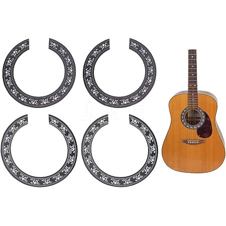 SUPERFINDINGS 4Pcs 2 Colors Waterproof PVC Flower Pattern Classical Guitar Sound Hole Ring Mouth Wheel Sticker DIY-FH0003-07-1